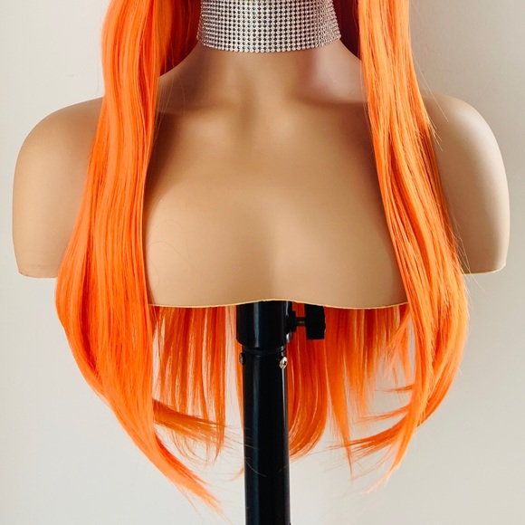 Orange “Put On & Go” Synthetic Event Wig with Bangs  🎃 NO FURTHER DISCOUNT - Picture 2 of 11